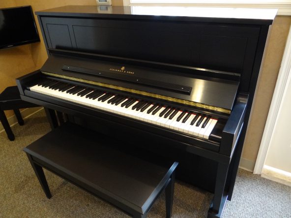 Used Steinway & Sons Piano Upright Piano Studio Piano Black Satin Naples Fort Myers Bonita Springs