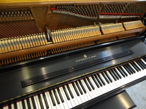 Used Steinway & Sons Piano Upright Piano Studio Piano Black Satin Naples Fort Myers Bonita Springs